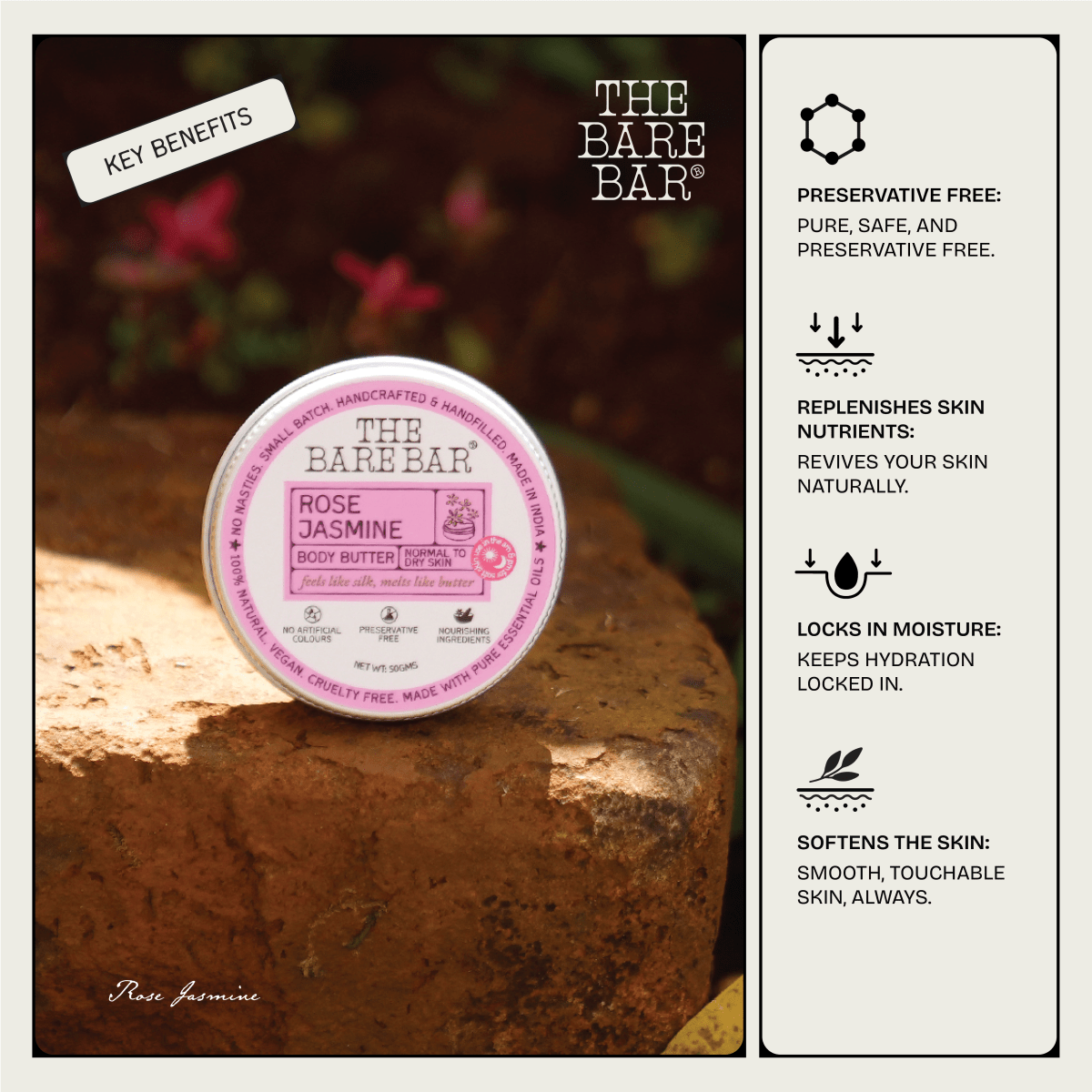 Rose Jasmine Body Butter – Romantic Aroma Rich Nourishment | Verified Sustainable by Brown Living™