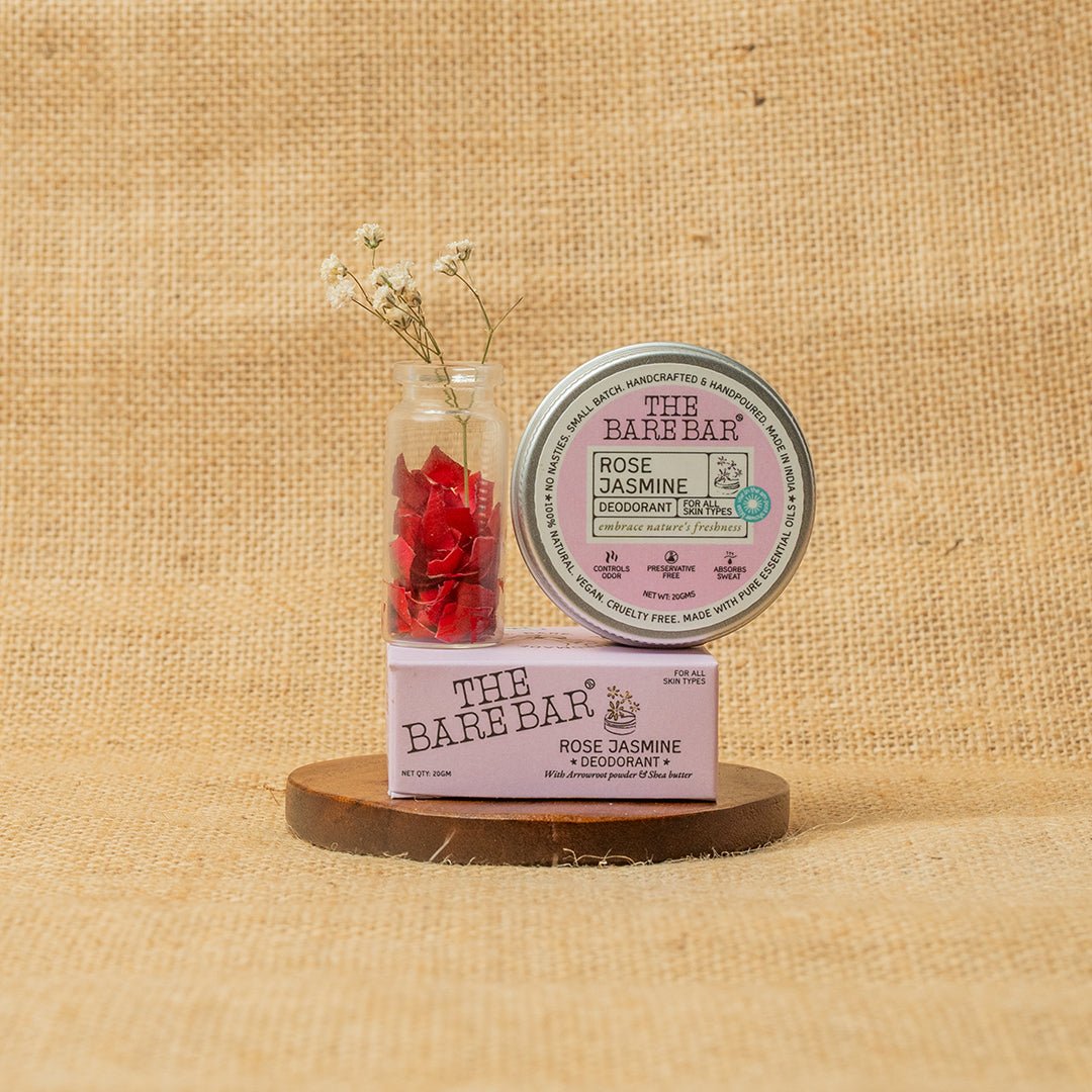 Rose Jasmine Deodorant for Elegant Everyday Fragrance – Deodorant by The Bare Bar available on Brown Living™. 20gm . SKU: 8904448005325. Img 3.