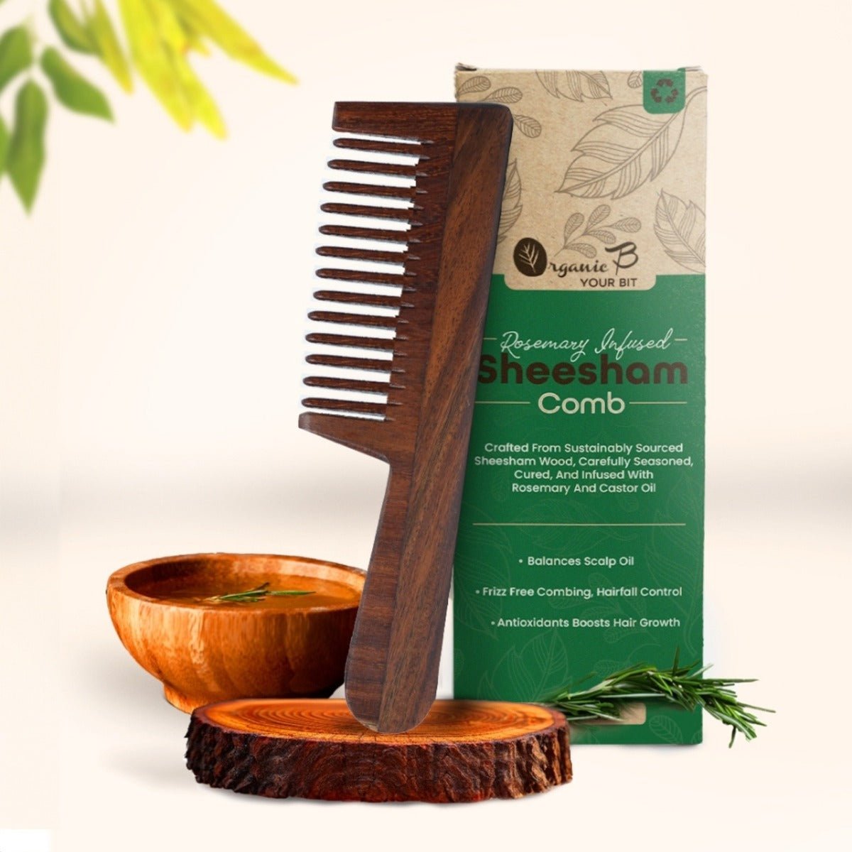 Indian Rosewood Straight Handle Wide Tooth Comb |Rosemary