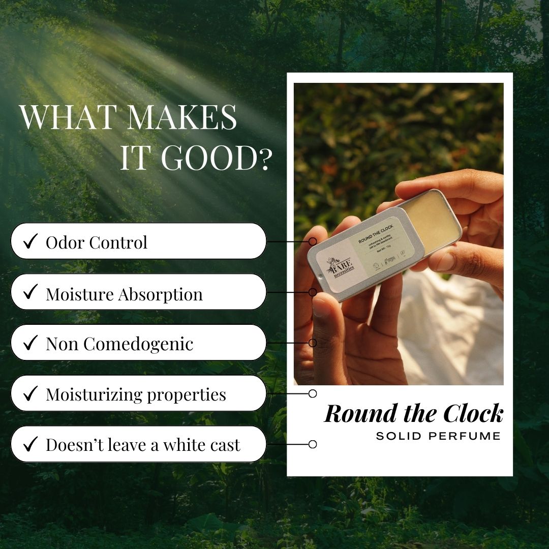 Round The Clock Solid Deodorant for Women & Men | Earthy Premium Fragrance | 15g – Deodorant on Brown Living™. SKU: BNPC 1035. Img 4.