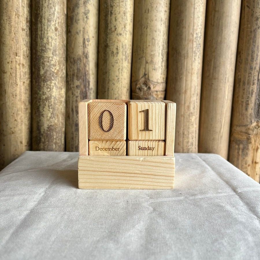 Rustic Wooden Cube Perpetual Calendar – Vintage Desk Accessory | Verified Sustainable by Brown Living™