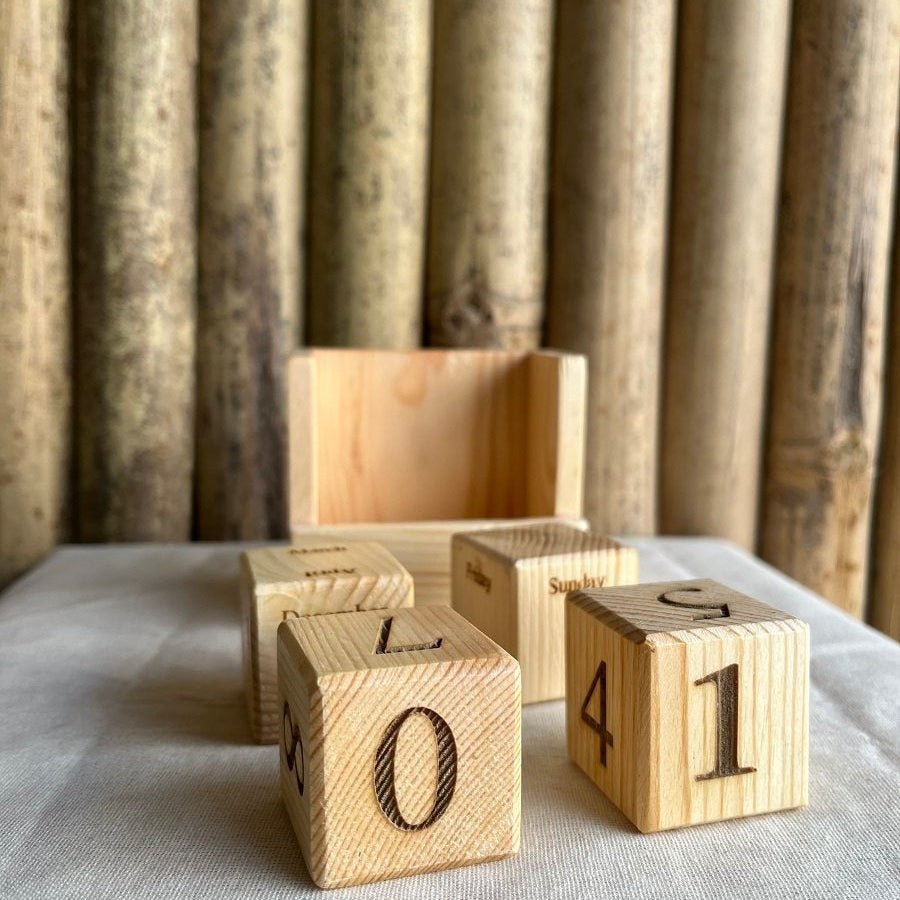 Rustic Wooden Cube Perpetual Calendar – Vintage Desk Accessory | Verified Sustainable by Brown Living™