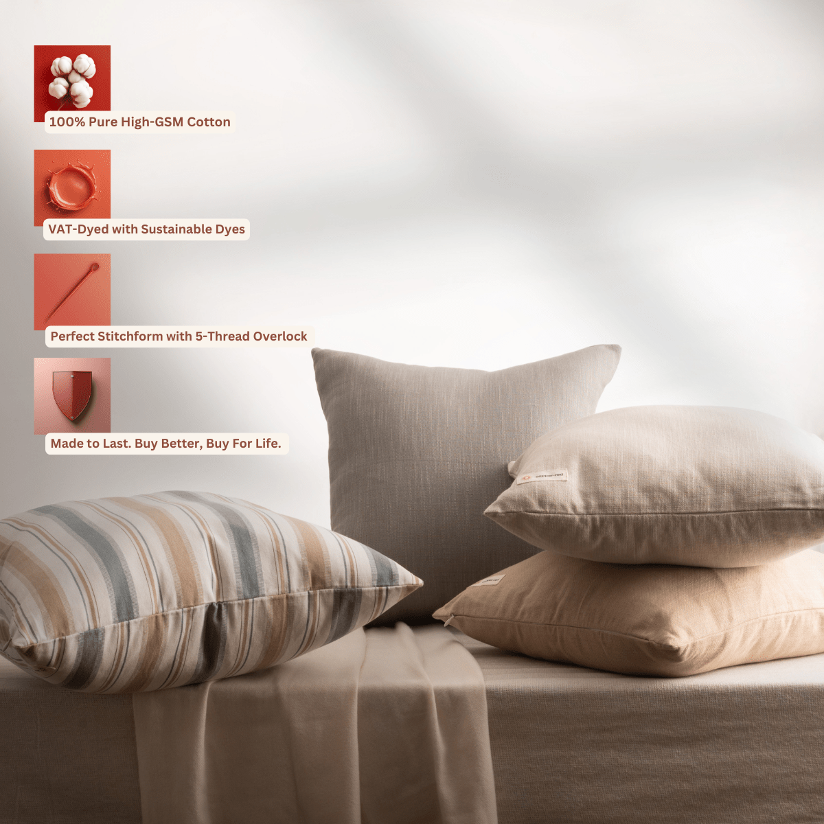 Saadiyat Ash Grey Cotton Cushion Cover | Verified Sustainable by Brown Living™