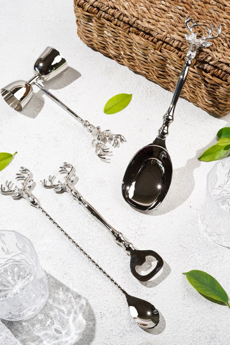Saarang Bar Set | Lead - free Brass | Set of 4 | Gift Set | Silver Bar Set | Verified Sustainable by Brown Living™