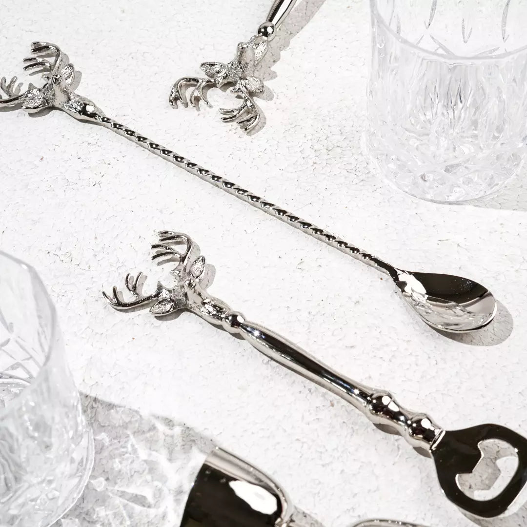 Saarang Bar Set | Lead - free Brass | Set of 4 | Gift Set | Silver Bar Set | Verified Sustainable by Brown Living™