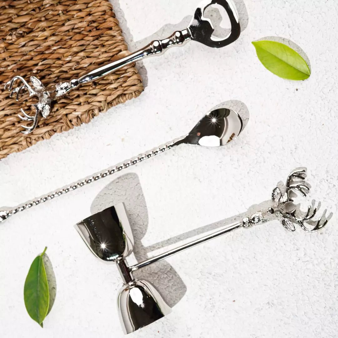 Saarang Bar Set | Lead - free Brass | Set of 4 | Gift Set | Silver Bar Set | Verified Sustainable by Brown Living™