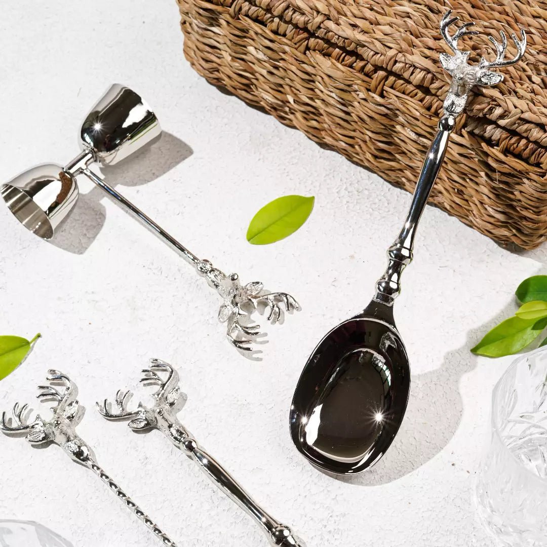 Saarang Bar Set | Lead - free Brass | Set of 4 | Gift Set | Silver Bar Set | Verified Sustainable by Brown Living™
