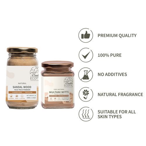 Sandalwood Powder 100g and Multani Mitti 150g - Face Pack Combo – Face Pack on Brown Living™. SKU: ECOTYL000173925. Img 5.