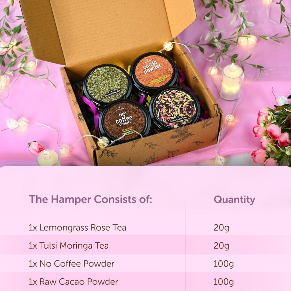 Sattvic Gift Hamper - Organic Tea & Coffee Alternatives – Tea on Brown Living™. SKU: 1SG - TCA. Img 3.