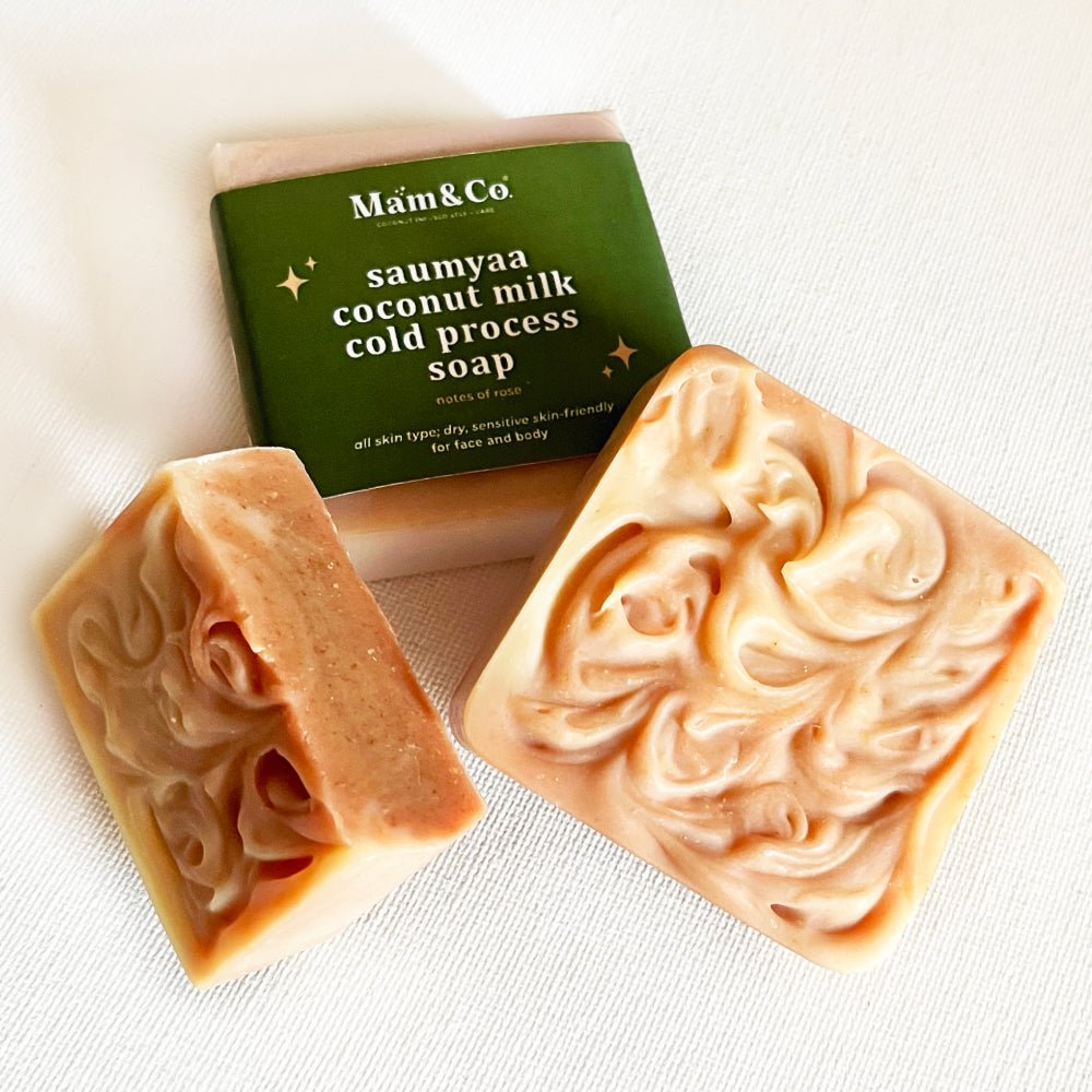 Saumyaa Coconut Milk Cold Process Soap (Rose + Orange Lentils) | All Skin types, Dry, Sensitive skin - friendly – Body Soap on Brown Living™. SKU: CPS5003. Img 1.