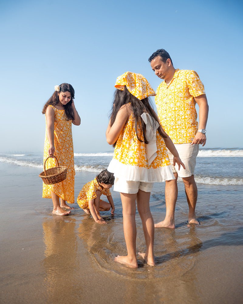 Scent Of Flowers - Yellow Floral Hand Block Cotton Girls Co - ord Set | Verified Sustainable by Brown Living™
