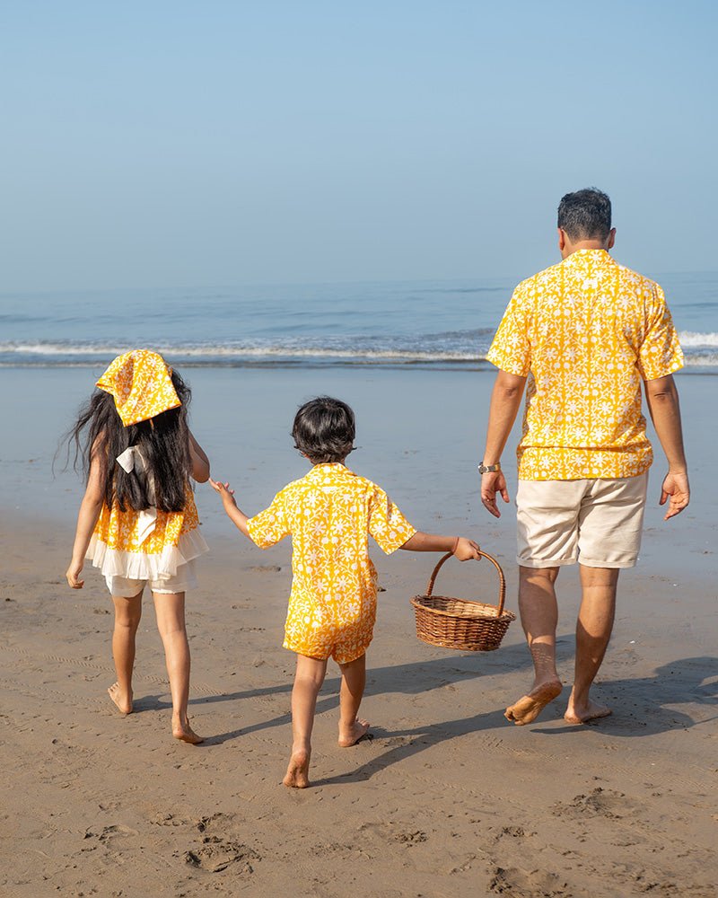 Scent Of Flowers - Yellow Floral Hand Block Cotton Girls Co - ord Set | Verified Sustainable by Brown Living™