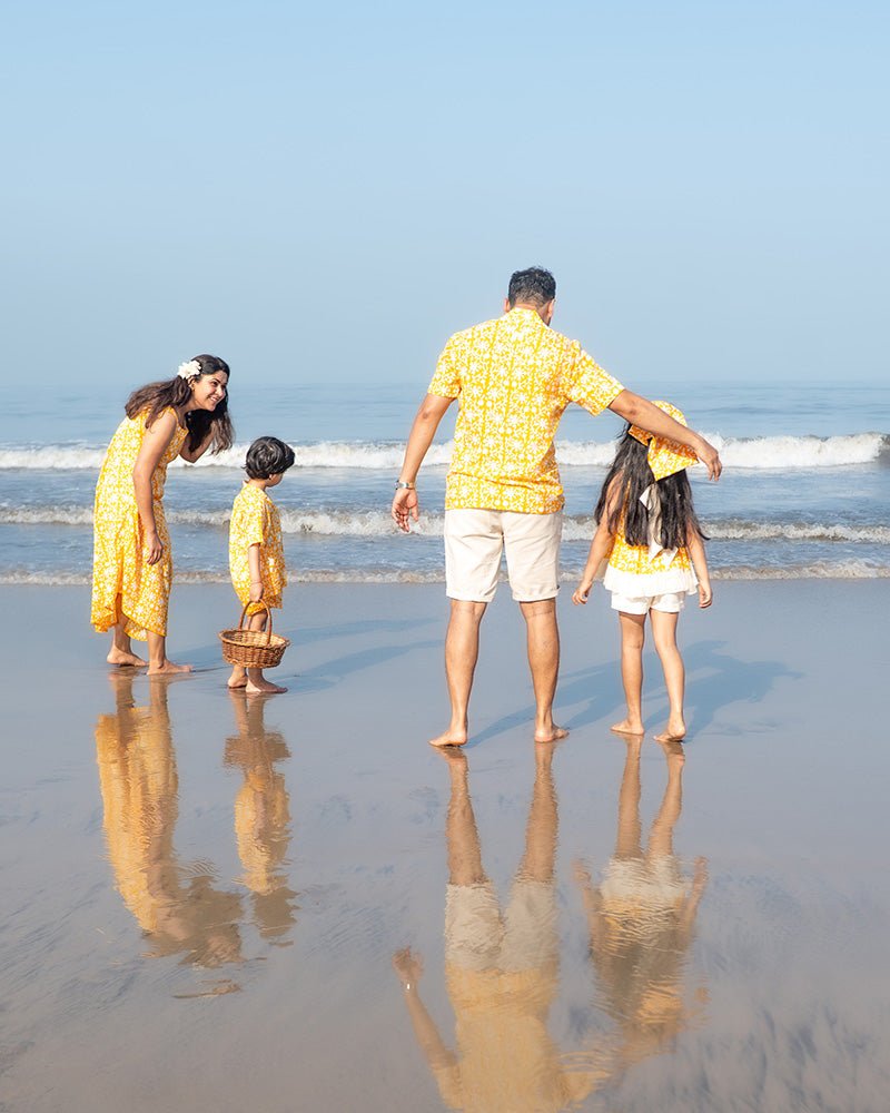 Scent Of Flowers - Yellow Floral Hand Block Cotton Girls Co - ord Set | Verified Sustainable by Brown Living™
