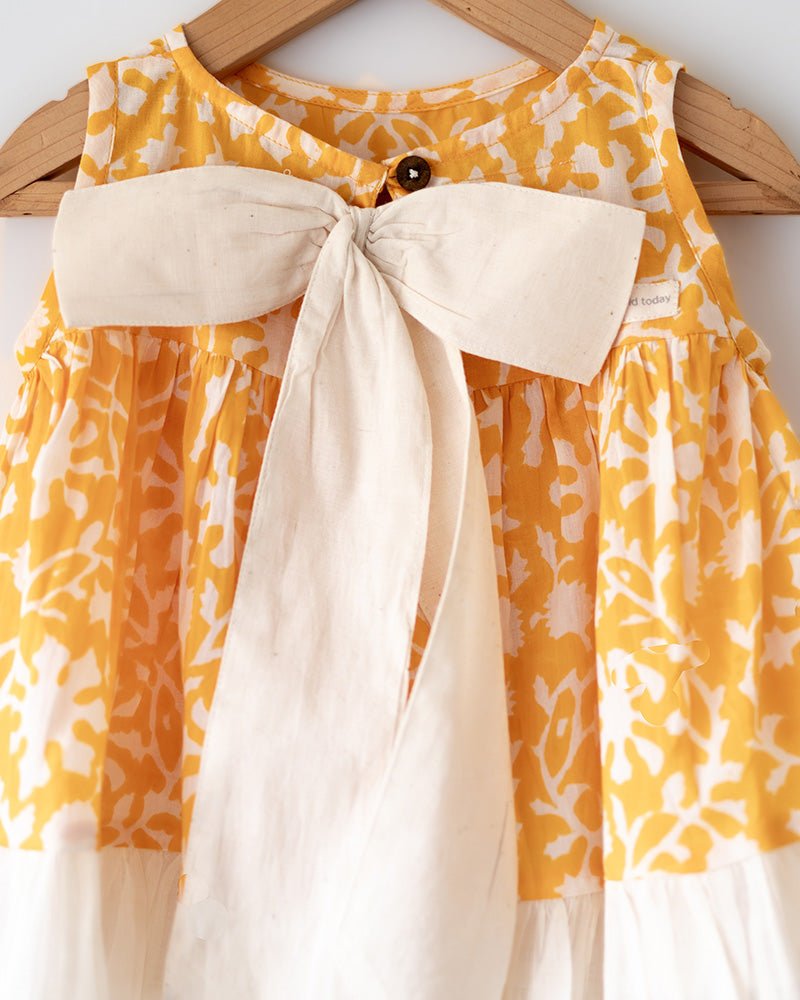 Scent Of Flowers - Yellow Floral Hand Block Cotton Girls Co - ord Set | Verified Sustainable by Brown Living™