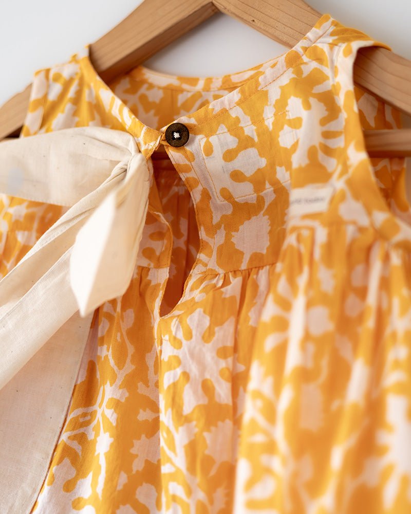 Scent Of Flowers - Yellow Floral Hand Block Cotton Girls Co - ord Set | Verified Sustainable by Brown Living™