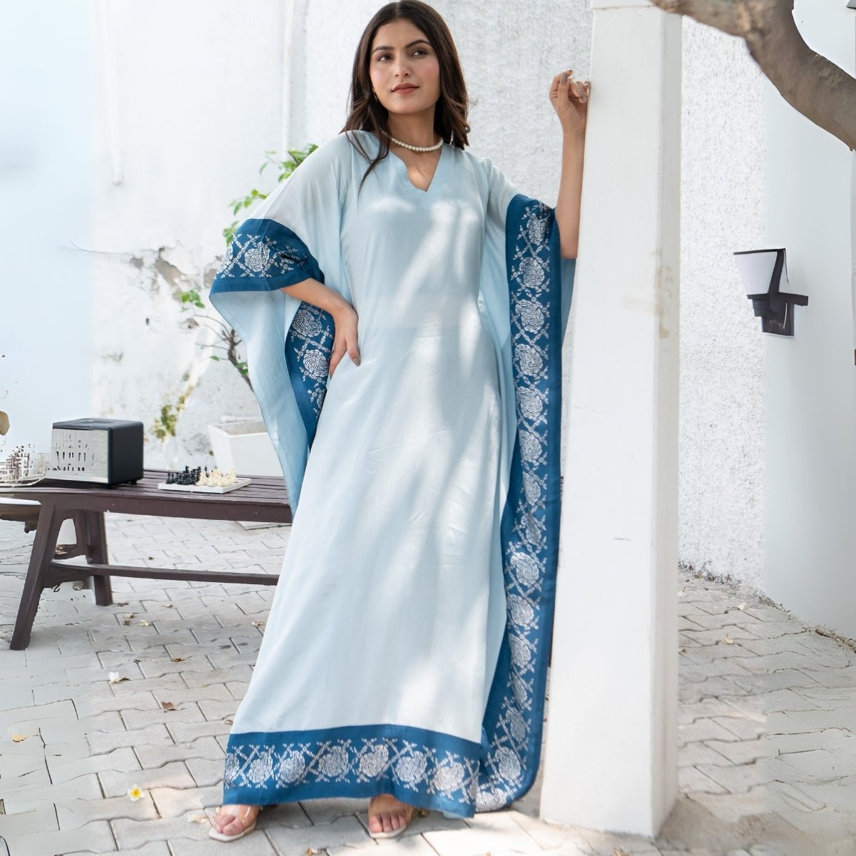 Sea breeze real silver Habutai silk kaftan | Verified Sustainable by Brown Living™
