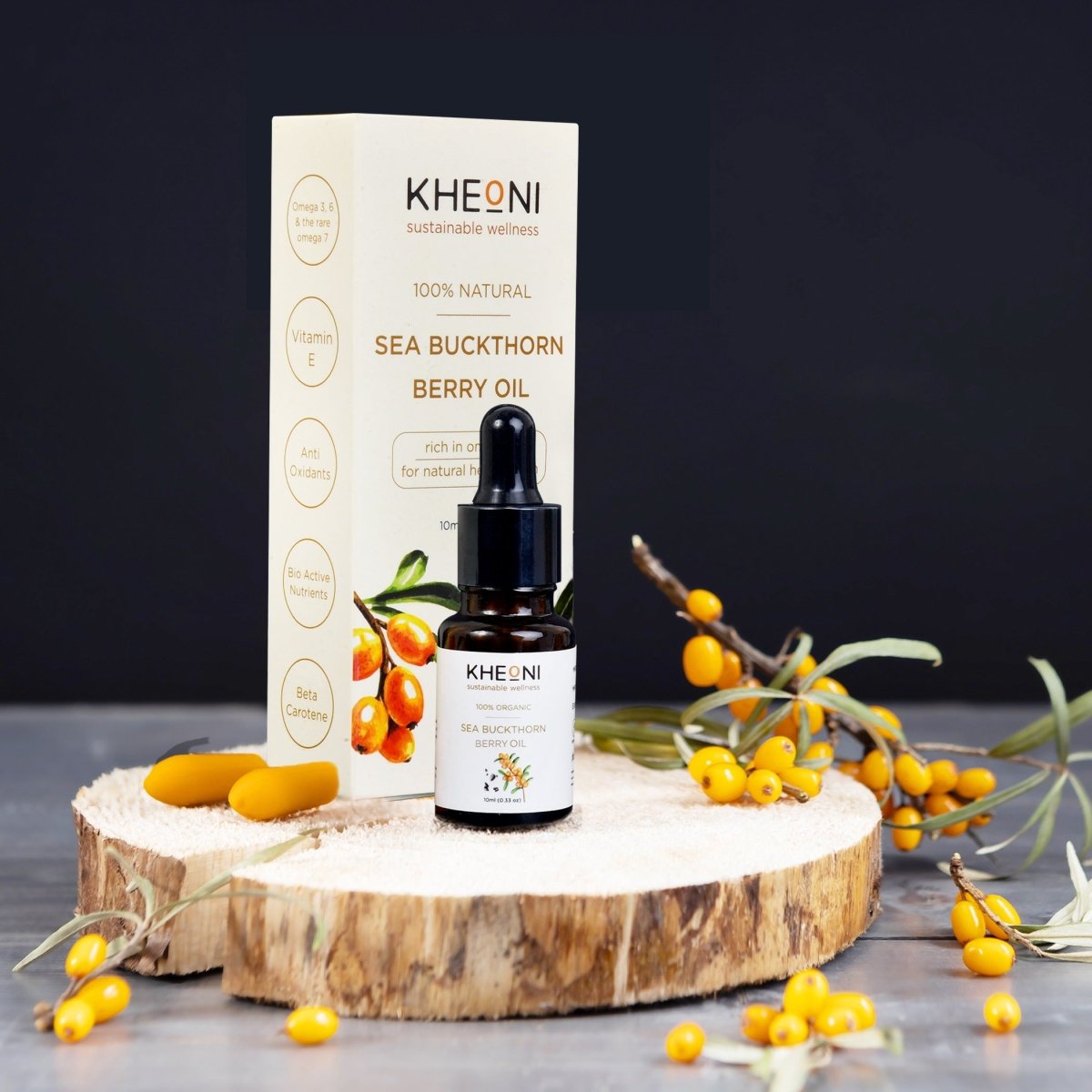 Seabuckthorn Berry Oil for Skin & Hair Care – Body Oil on Brown Living™. SKU: SFEOSB010L. Img 2.