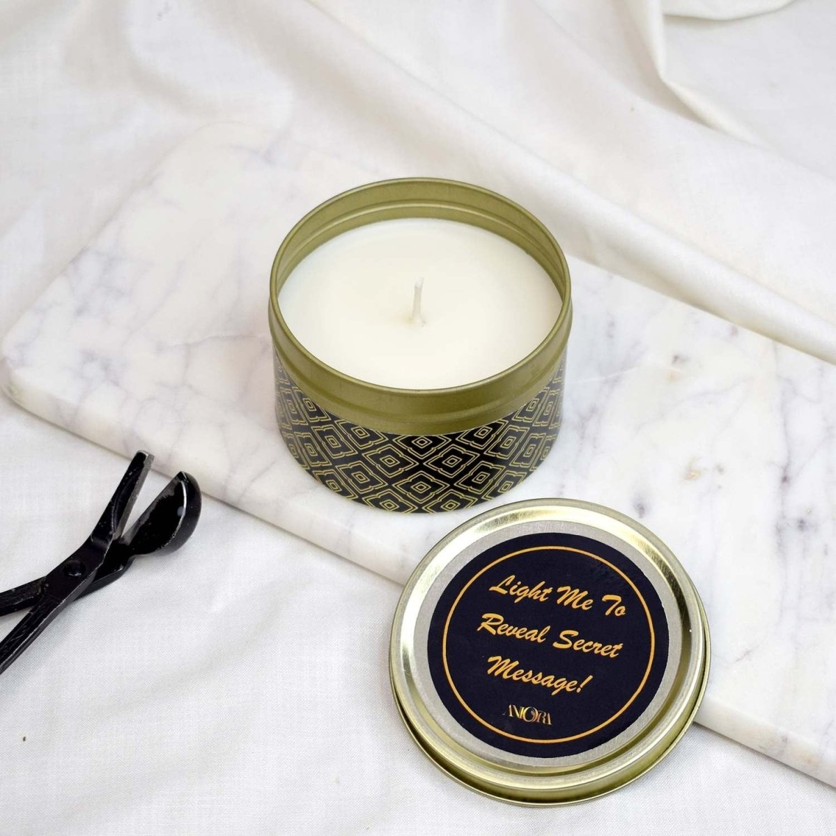 Secret Messege Scented Tin Candle – Candles & Fragrances on Brown Living™. SKU: ANCA053. Img 4.