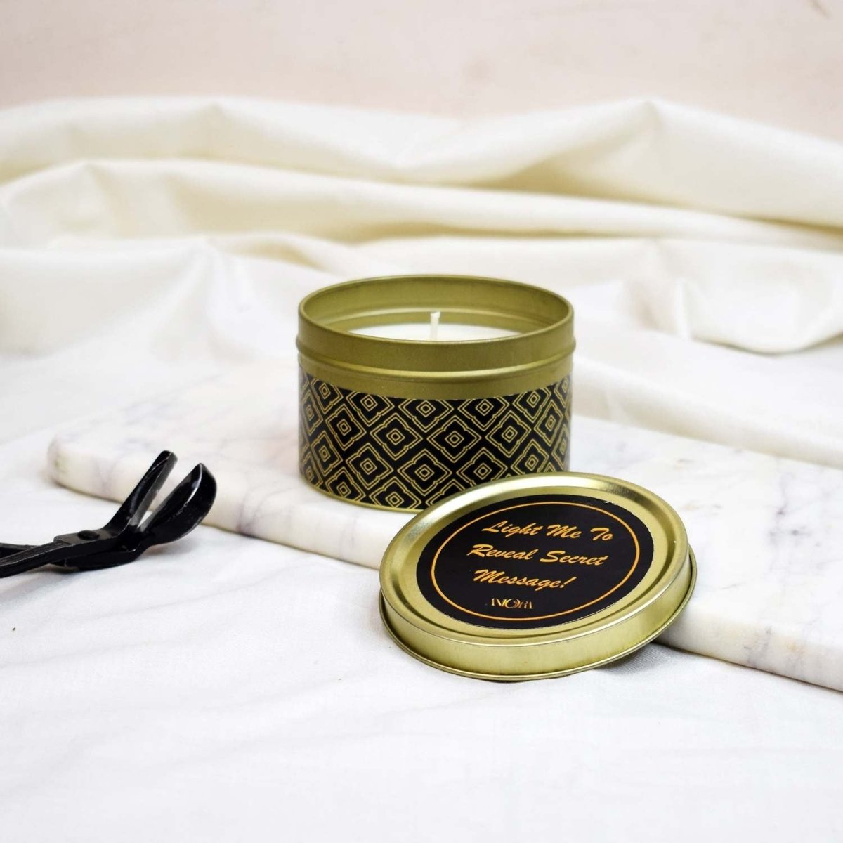 Secret Messege Scented Tin Candle – Candles & Fragrances on Brown Living™. SKU: ANCA053. Img 2.