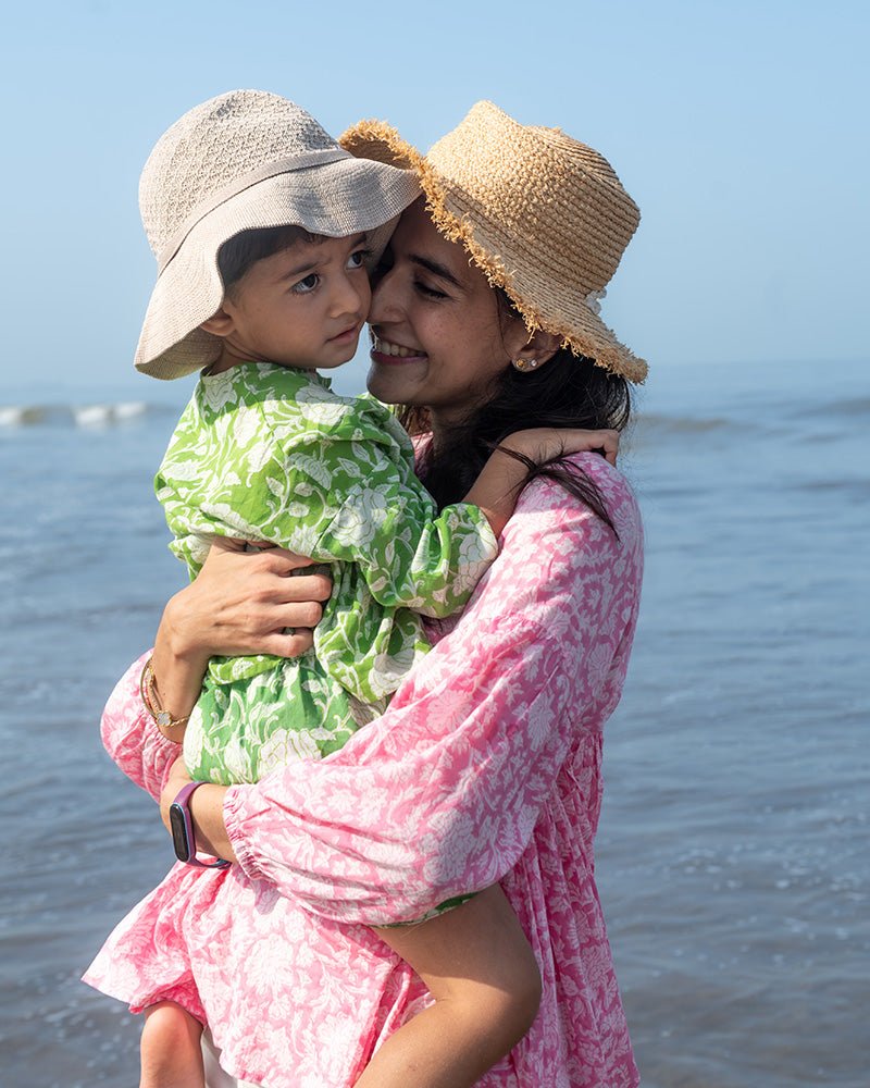 Shared Secrets - Hand Block Print Green Floral Kids Co - ord Set | Verified Sustainable by Brown Living™
