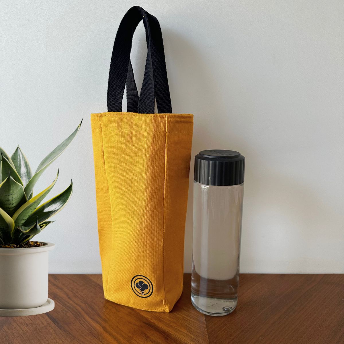 Single Bottle Holder – Eco Carry Pouch for Water Bottles – Tote Bag by The Gossy Shrub available on Brown Living™. Yellow . SKU: SBH004 (YL). Img 4.