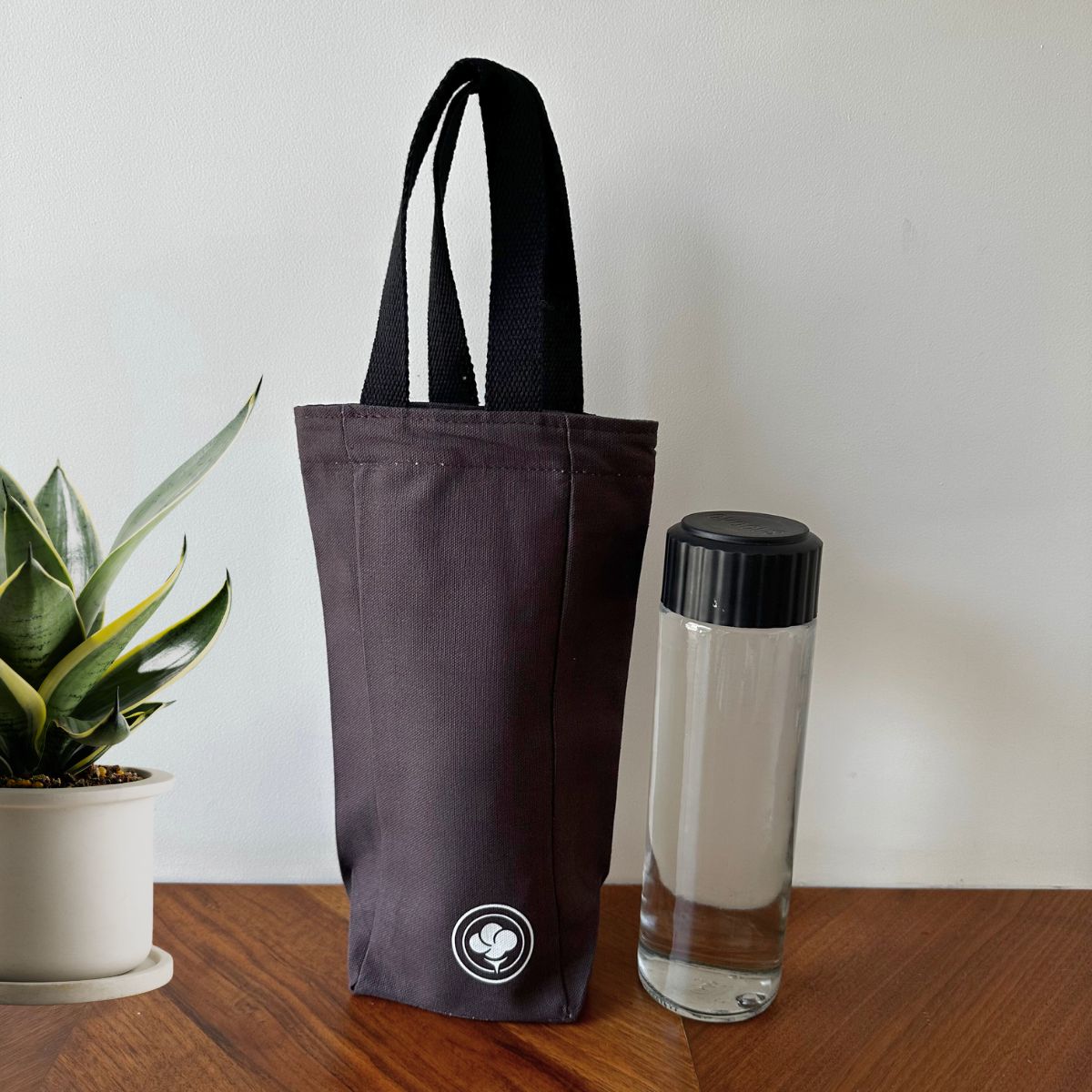 Single Bottle Holder – Eco Carry Pouch for Water Bottles – Tote Bag by The Gossy Shrub available on Brown Living™. Grey . SKU: SBH005 (GR). Img 5.