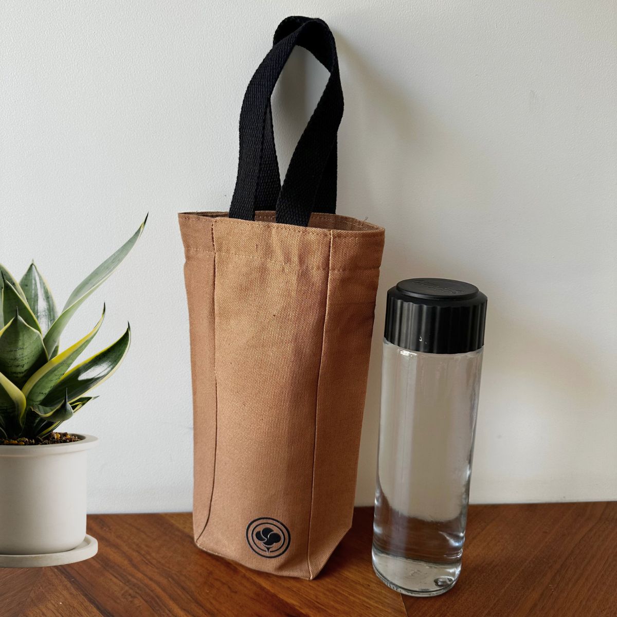 Single Bottle Holder – Eco Carry Pouch for Water Bottles – Tote Bag by The Gossy Shrub available on Brown Living™. Brown . SKU: SBH003 (BR). Img 3.