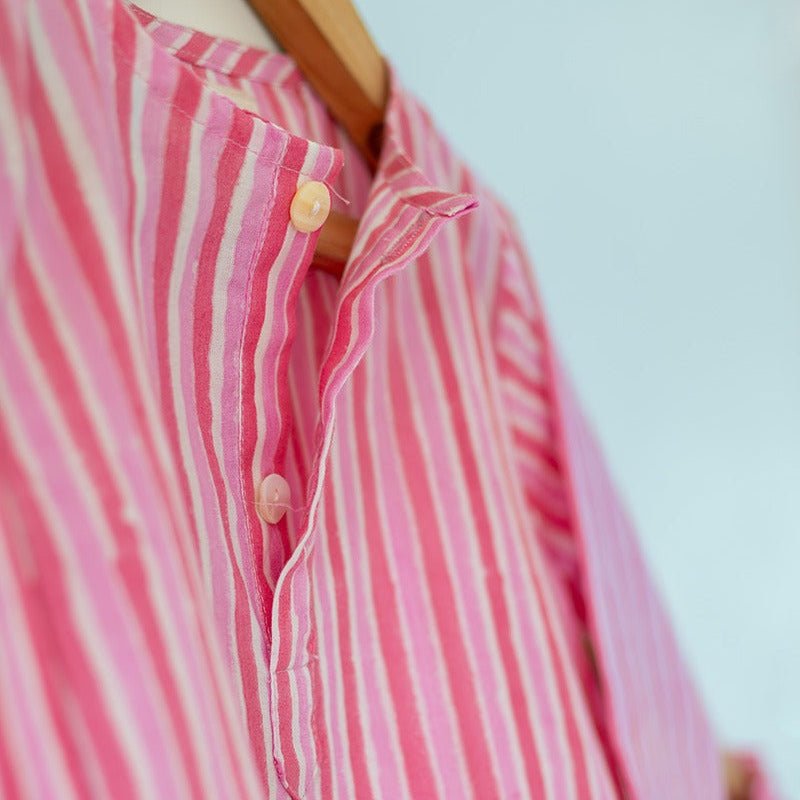 Sleepover Party Cotton Kurta & Shorts Set - Pink Striped – Kids Pajamas on Brown Living™. SKU: N7DK1612. Img 4.
