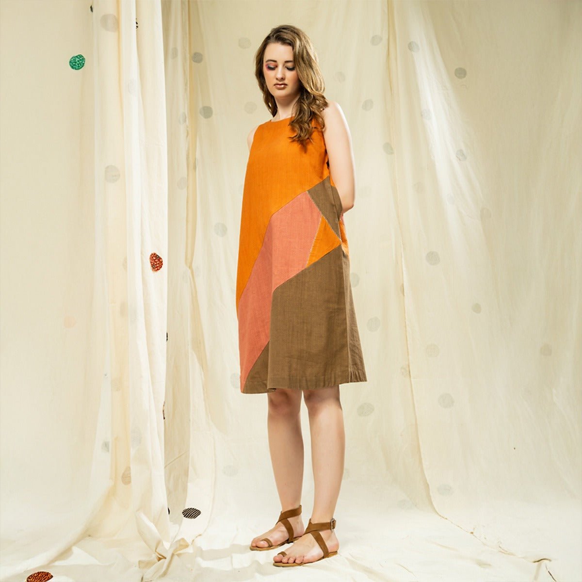 Soft Neutrals - Color Blocked Earth - Conscious Sleeveless Dress | Verified Sustainable by Brown Living™