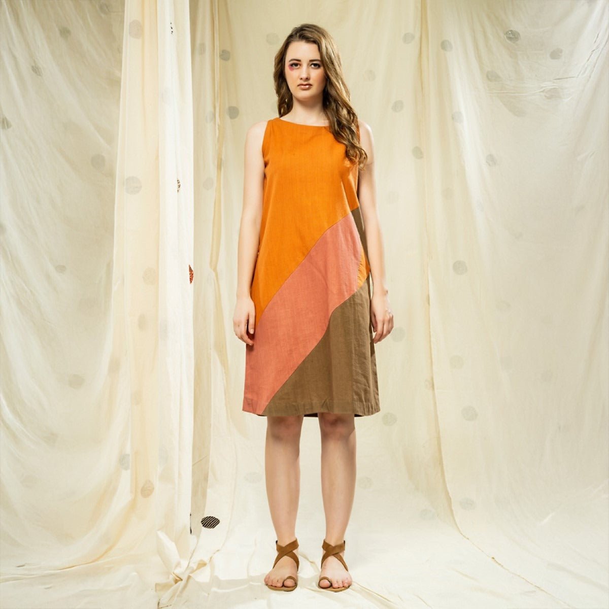 Soft Neutrals - Color Blocked Earth - Conscious Sleeveless Dress | Verified Sustainable by Brown Living™