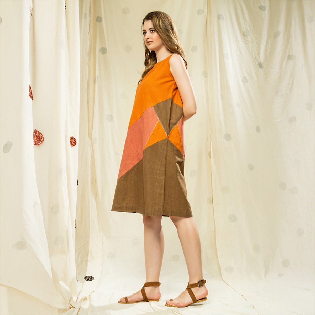 Soft Neutrals - Color Blocked Earth - Conscious Sleeveless Dress | Verified Sustainable by Brown Living™