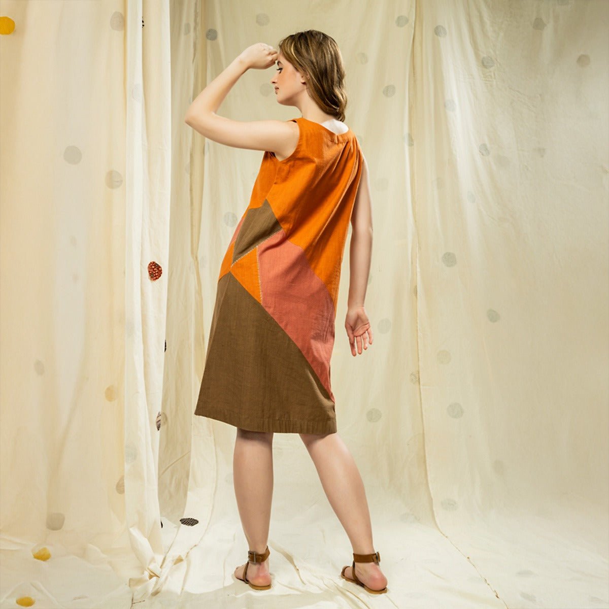 Soft Neutrals - Color Blocked Earth - Conscious Sleeveless Dress | Verified Sustainable by Brown Living™