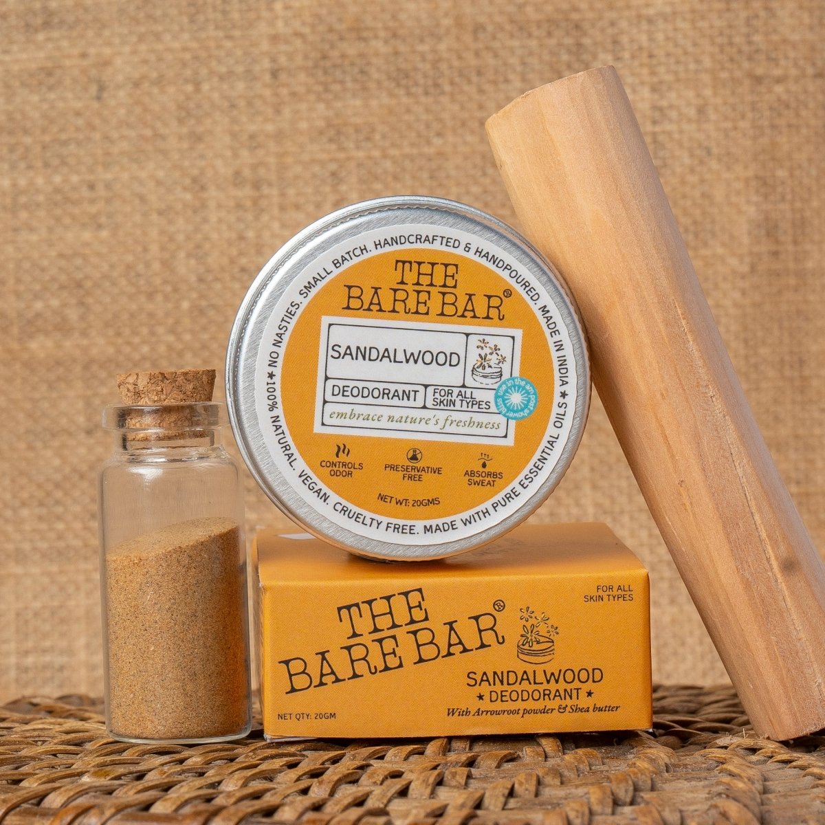 Soothing Sandalwood Deodorant for Everyday Comfort – Deodorant by The Bare Bar available on Brown Living™. 20gm . SKU: 8904448005387. Img 3.