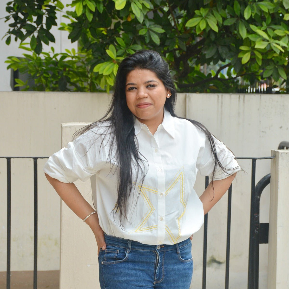 Stars Party Embroidered Shirt for Women - White – Womens Shirt on Brown Living™. SKU: NANWS001EMB026 - S. Img 2.