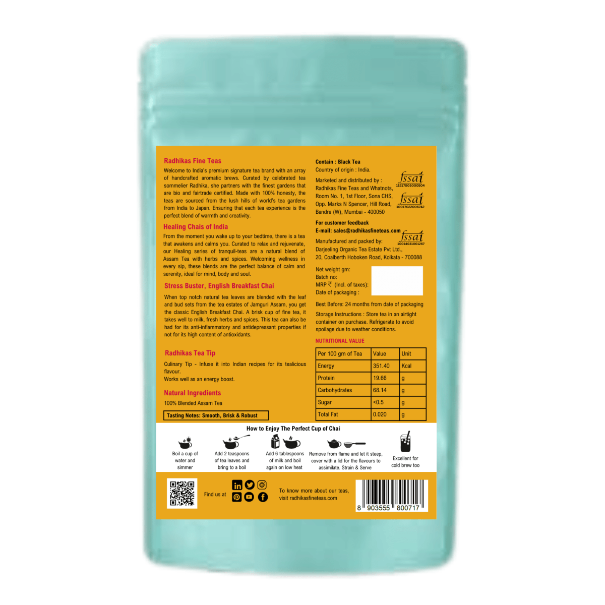 Stress Buster English Breakfast Chai for Mood Upliftment and Energy – Tea by Radhikas Fine Teas and Whatnots available on Brown Living™. 100 g . SKU: 224 - 08787 - 8903555800717. Img 6.