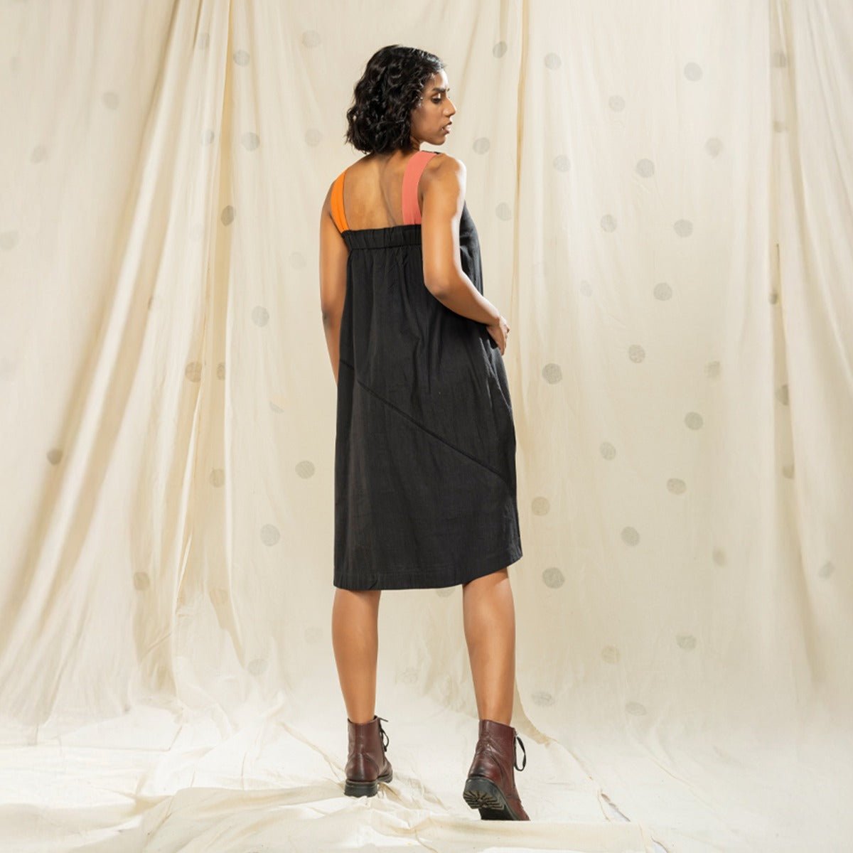 Striped Legacy - Black Biodegradable Sleeveless Applique Dress | Verified Sustainable by Brown Living™