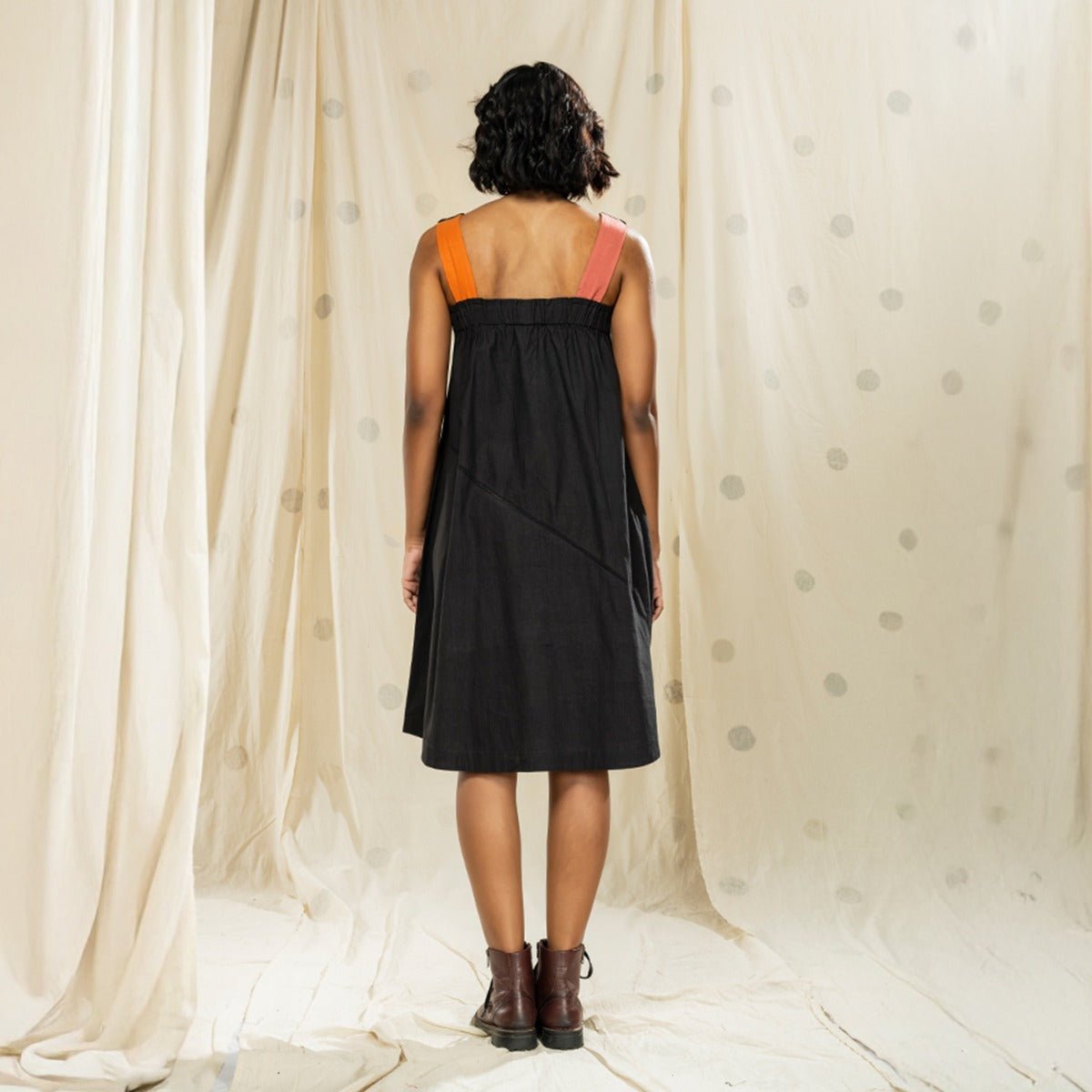 Striped Legacy - Black Biodegradable Sleeveless Applique Dress | Verified Sustainable by Brown Living™