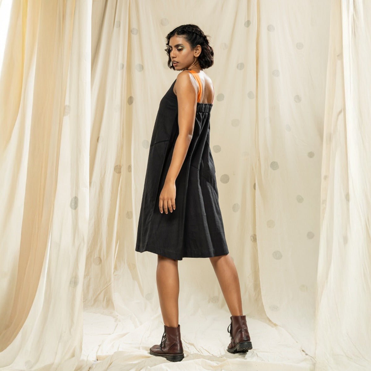 Striped Legacy - Black Biodegradable Sleeveless Applique Dress | Verified Sustainable by Brown Living™