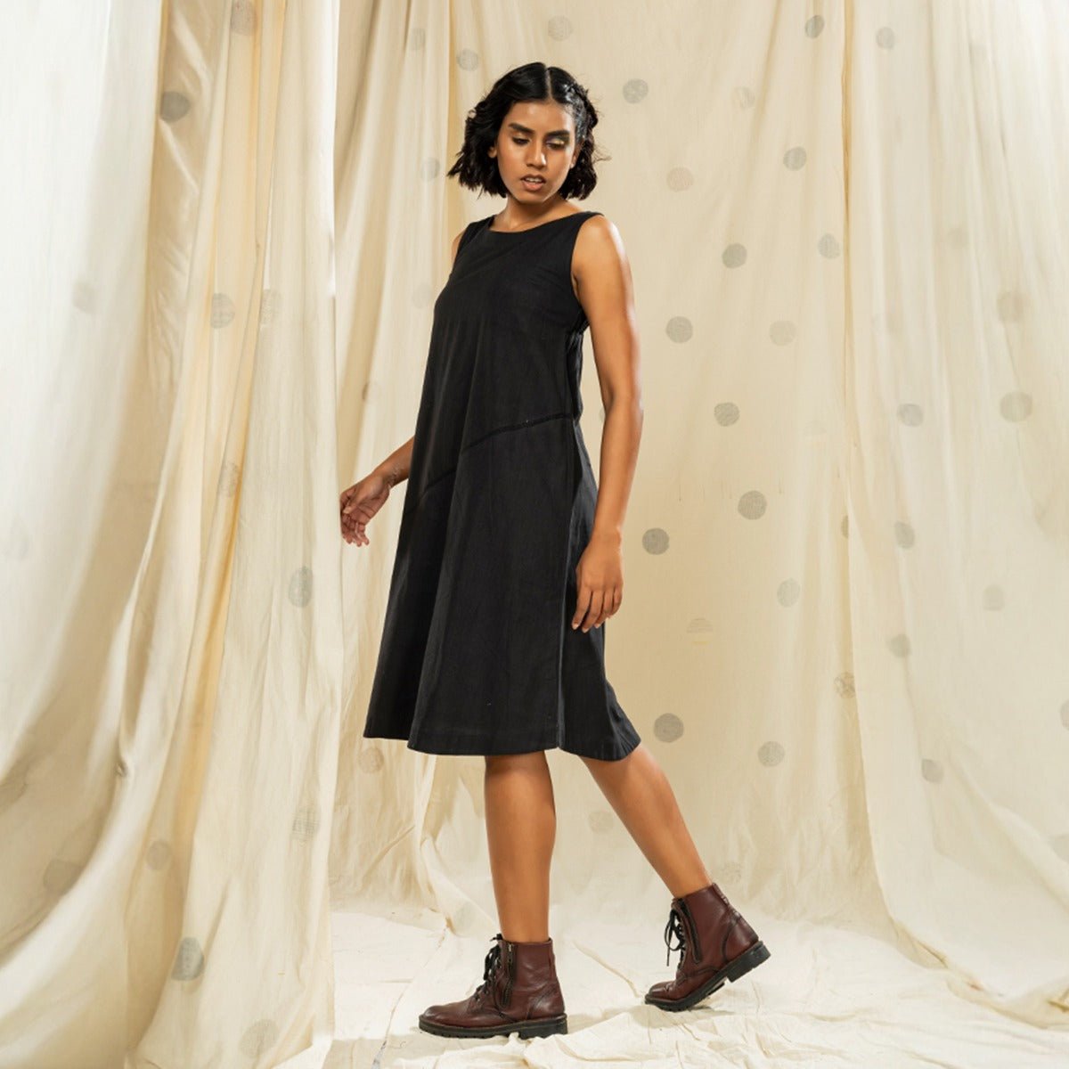 Striped Legacy - Black Biodegradable Sleeveless Applique Dress | Verified Sustainable by Brown Living™