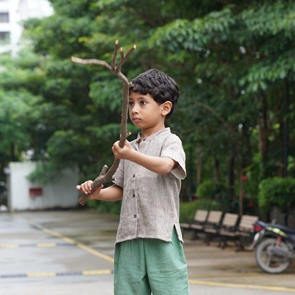 Stripes Khadi Shirt - Boys – Kids Shirts by Saha available on Brown Living™. 1 - 2 years . SKU: SCBBS - 01. Img 2.
