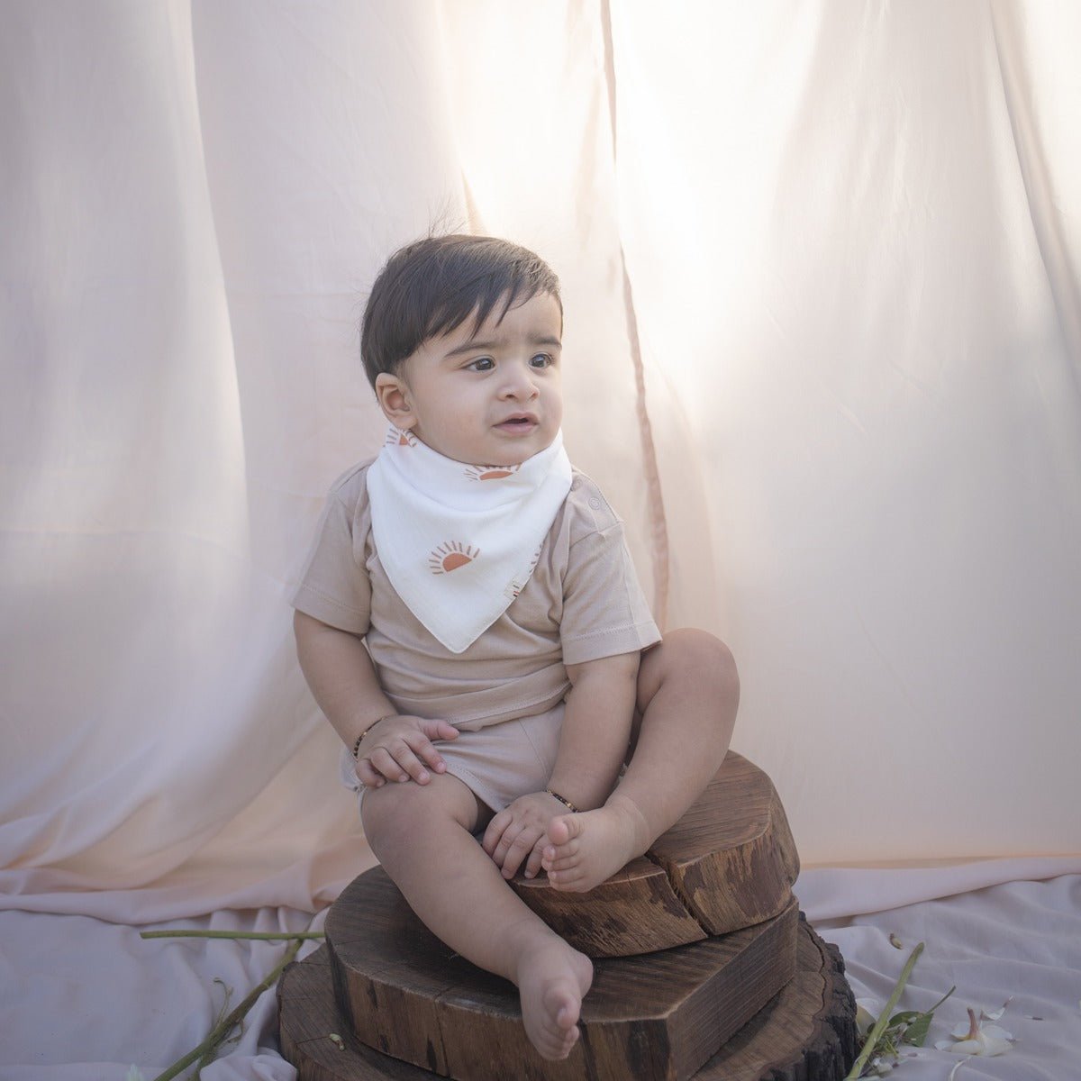 Sunburst Organic Cotton Drool Bib – Soft & Absorbent – Baby Bibs & Hanky on Brown Living™. SKU: MM - 01 - 0002. Img 1.