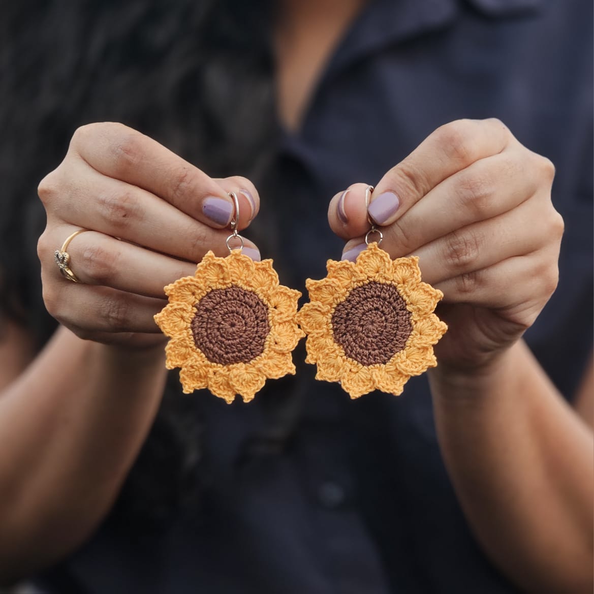 Sunflower Hand Crochet Earring – Womens Earrings by Wishing Treasure available on Brown Living™. . SKU: WTESUNF2. Img 1.