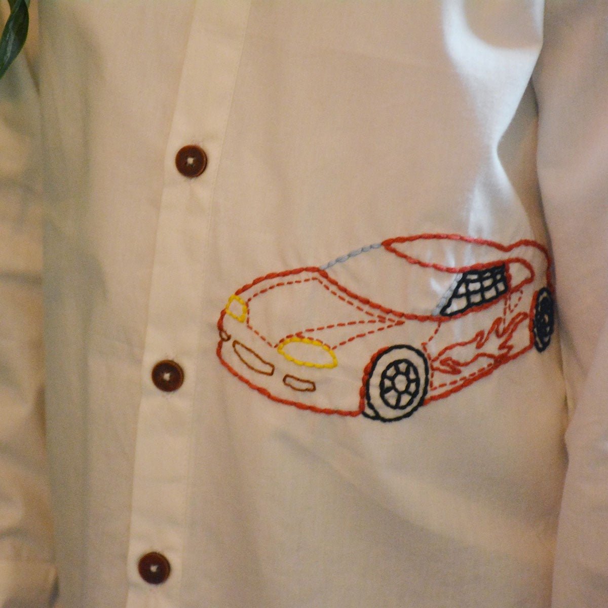 Super Car Embroidered Shirt - White | Verified Sustainable by Brown Living™