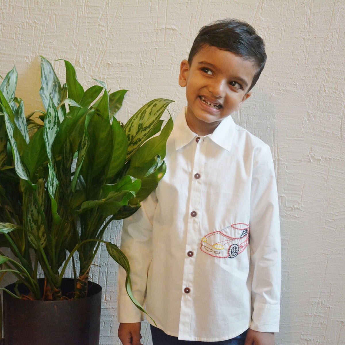 Super Car Embroidered Shirt - White | Verified Sustainable by Brown Living™