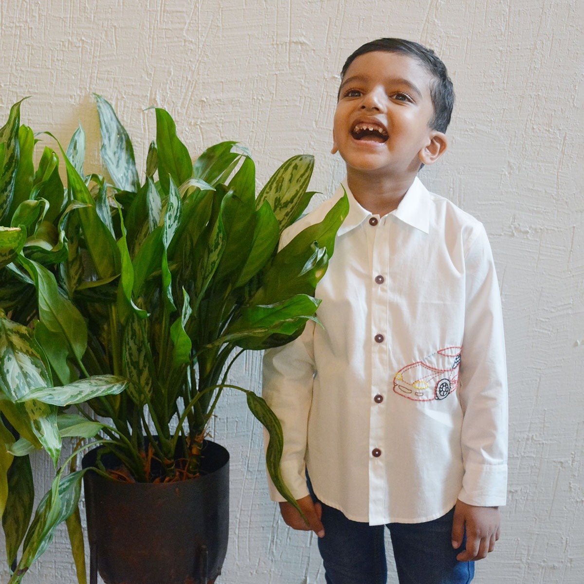 Super Car Embroidered Shirt - White | Verified Sustainable by Brown Living™