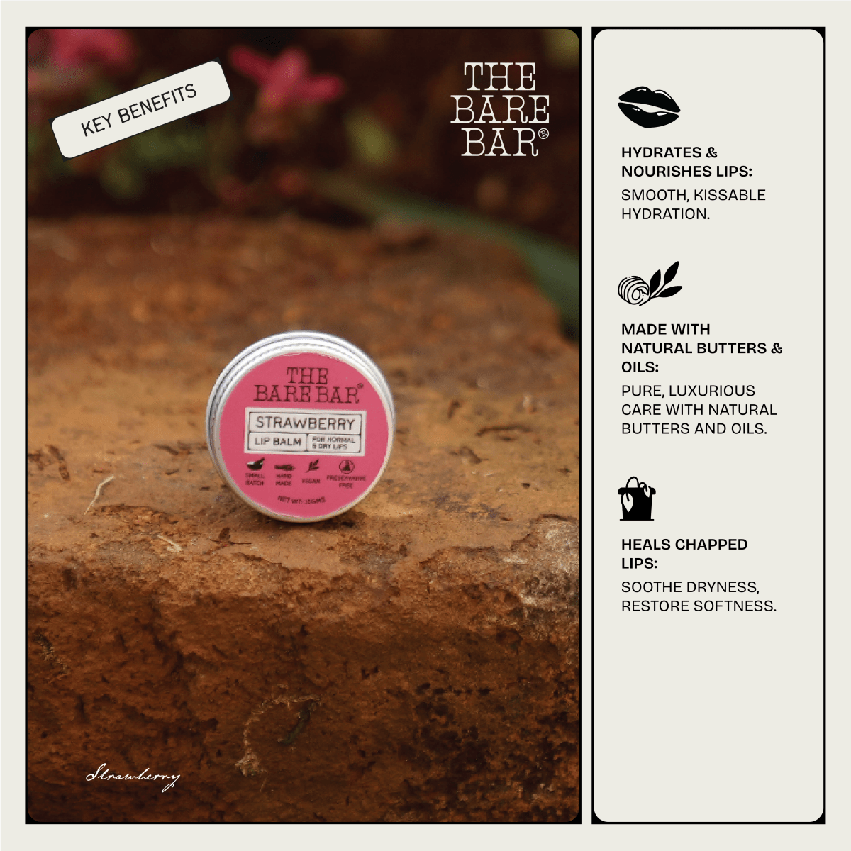 Sweet Strawberry Lip Balm for Smooth Lips - 10g | Verified Sustainable by Brown Living™