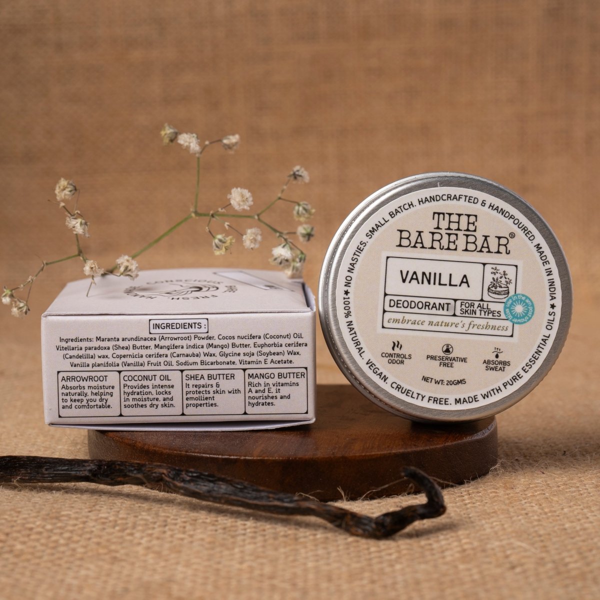 Sweet Vanilla Deodorant for Gentle All - Day Protection – Deodorant by The Bare Bar available on Brown Living™. 20gm . SKU: 8904448007640. Img 7.