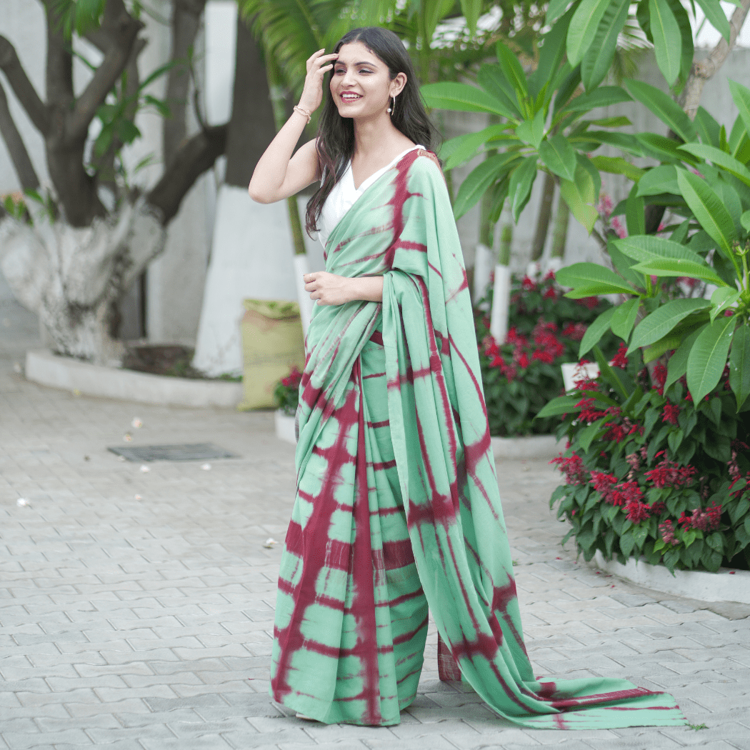 Tea Garden Cotton Tye Dye Saree – Womens Saree by October available on Brown Living™. . SKU: SR - CT/PP001 - MTRT. Img 1.