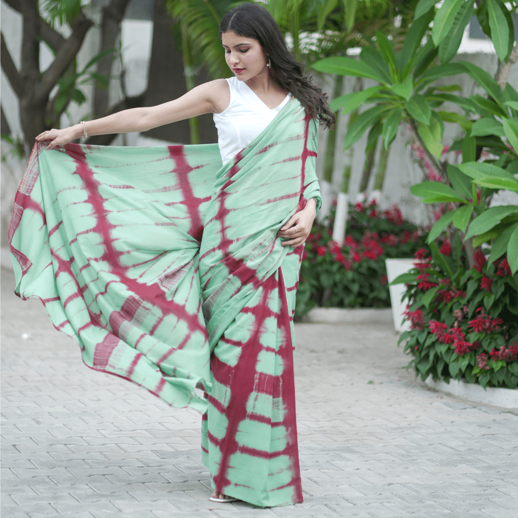Tea Garden Cotton Tye Dye Saree – Womens Saree by October available on Brown Living™. . SKU: SR - CT/PP001 - MTRT. Img 2.