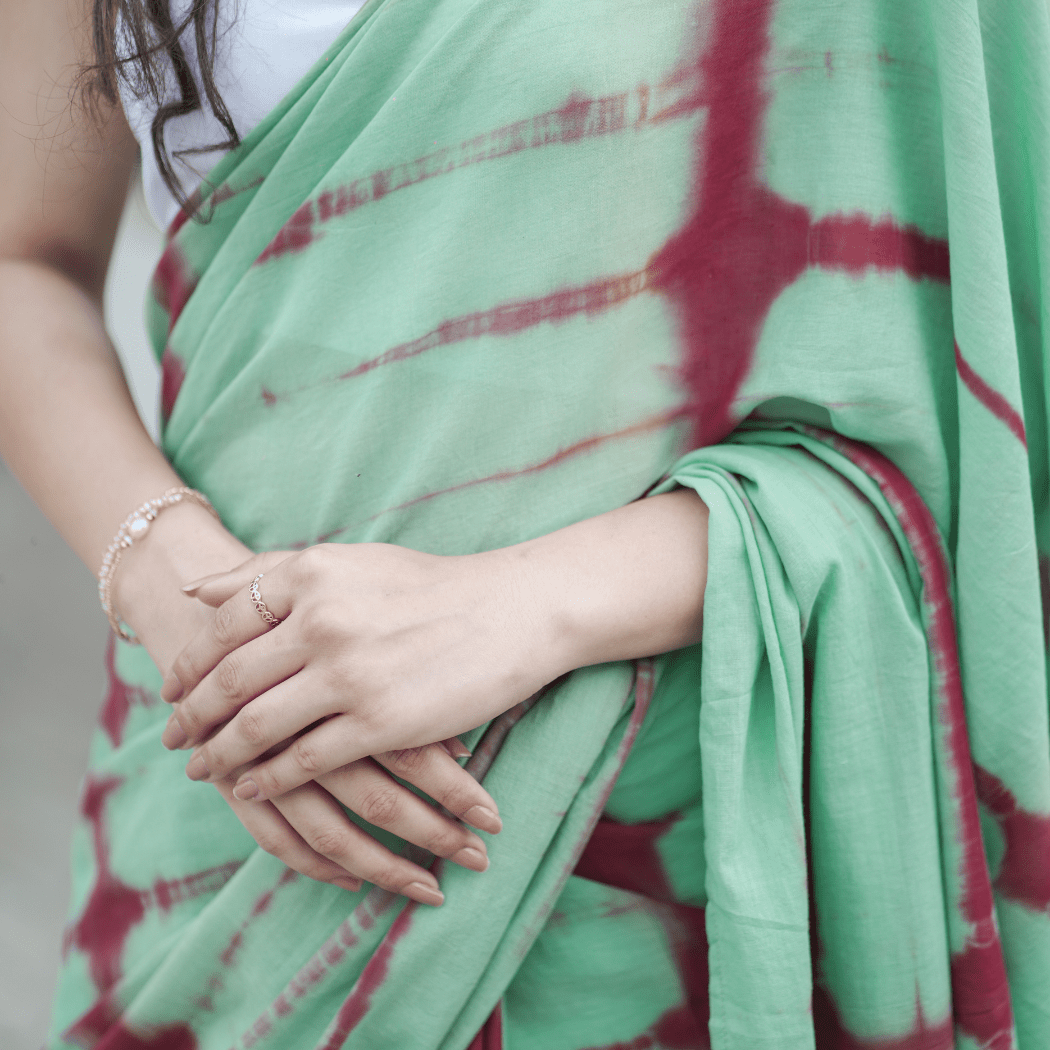 Tea Garden Cotton Tye Dye Saree – Womens Saree by October available on Brown Living™. . SKU: SR - CT/PP001 - MTRT. Img 4.